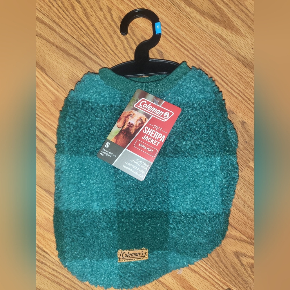 Pet Sherpa Jacket Small Green Plaid